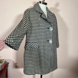 Vintage 1940 50’ Blue Cream Houndstooth check plaid Wool swing Pea coat